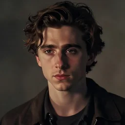 movie still with timothee chalamet in twilight, close up, rim lighting, portrait, sinister atmospheric lighting. highly detailed painting by greg rutkowski, anime style
