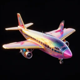 Retro Futuristic Airplane Concept Art, black background, vibrant colors, 8k photorealistic, HD, high details, trending on artstation