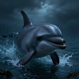 scary nightmare murder dolphin, photorealistic, 4 k