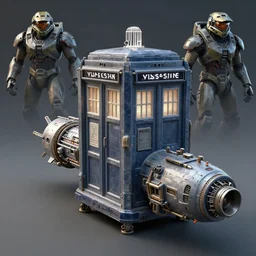 3 d sculpt ilm, star citizen halo, mass effect, starship troopers, elysium, the expanse, high tech industrial, artstation unreal of a technological device in the shape of a tardis missile rack covered in piping and antennae