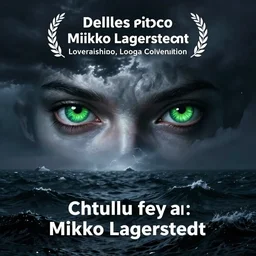 in the style of Mikko Lagerstedt, Chtulhu green eyes, Lovecraftian, ocean, night, storm,  lighting