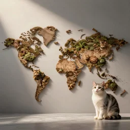 world map made of cats