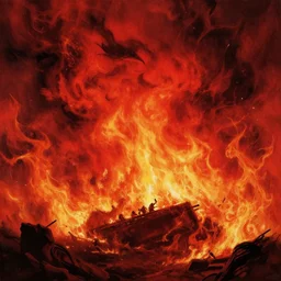 A firey inferno hell by Noah Bradley, matte painting, red color scheme