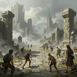 people turned to stone in an fantasy city surrounded by fog, art by artgerm and greg rutkowski and magali villeneuve, d & d, fantasy, highly detailed, digital painting, trending on artstation, concept art, sharp focus, illustration