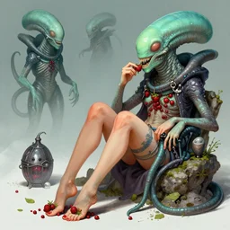 David Braben eating berries, sexy feet, Thargoids, character artwork, concept art\'