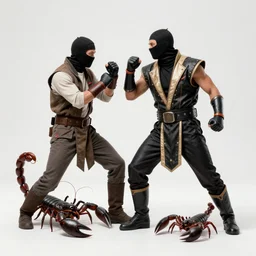 kodachrome photo, homeless sub zero from mortal kombat in a mask fighting homeless scorpion, by bruce gilden, on a parking lot, overexposed, harsh flash, grainy, kodachrome, magnum photos