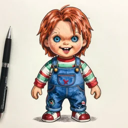 grunge cartoon drawing of chucky by - dr seuss , loony toons style, horror themed, detailed, elegant, intricate