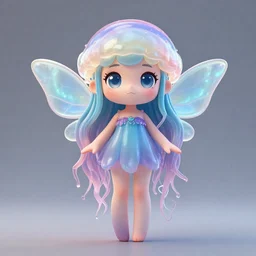 cute, full body, female, anime style, a jelly fish girl with fairy wings, large eyes, beautiful lighting, sharp focus, simple background, creative