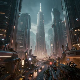 inside an atompunk city, highly detailed, 8 k, hdr, award - winning, octane render, artstation, volumetric lighting