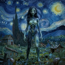 resolution 4k body horror made in abyss design bizarre Nausicaa clothing swamp village starry night sky design body a field of cool colors shading pepe the frog paradise ,eradication, pogrom ,war, desolation , art in the style of and Oleg Vdovenko and Akihito Tsukushi