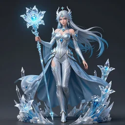 detailed, sharp, full body portrait of a fantasy female mage wearing logn dress using ice flower by Anna Dittmann and studio ghibli and WLOP and Rossdraws, digital art, trending on artstation, anime arts, featured on Pixiv, HD, 8K, highly detailed, good lighting, beautiful, epic, masterpiece