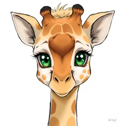 full headshot portrait of little anthropomorphic giraffe, green eyes, light brown fur, light hair, drawn by wlop, by avetetsuya studios, attractive character, colored sketch anime manga panel, cirno from touhou, trending on artstation