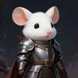 cute white mouse wearing medieval suit of armor, illustration, concept art, art by wlop, dark, moody, dramatic