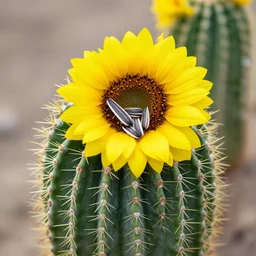 a cactus eating sunflower seeds