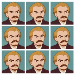 a 3 x 3 grid of a sequence of animation cells showing an animated sequence of lenin frowning.