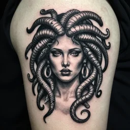 tattoo design, portrait of medusa, artgerm, by artgerm, ominous