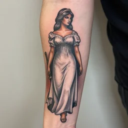 tattoo of a female valkyrie wearing a white dress
