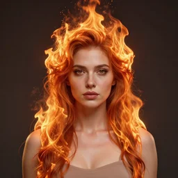 perfectly centered portrait, woman with burning hair made of fire, by anne stokes character concept, unreal engine, highly detailed, professional portrait photography, candid photography
