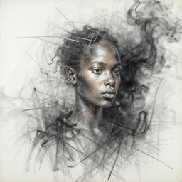 transparent acrylic brush strokes, african girl, abstract, fine art pencil lines, chaos on canvas, award winning painting, black smoke, by chiara bautista and beksinski and norman rockwell and greg rutkowski, tom bagshaw weta studio, and lucasfilm