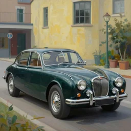 jaguar mark 2, oil painting, modernism style, highly detailed