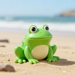 fisher price frog on the beach, california, in 2 0 1 5, perfect focus, scene from tv show hyper detailed 5 5 mm 8 5 mm, toy photography, made out of plastic