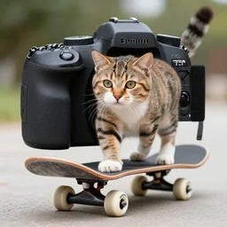 dslr professional photo of cat skateboarding, 4 k, high detail