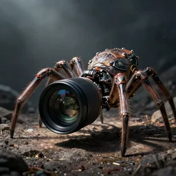 sci fi camera lens creature with spider legs surrealistic cinematic