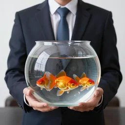 suited person with a goldfish bowl as a head