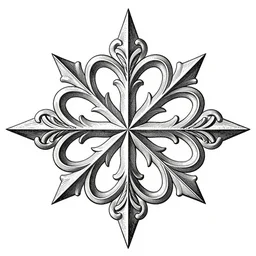 beautiful decorative ornament with sharp angular forms, decorative design, classical ornament, bilateral symmetry, symmetrical, highly detailed etching