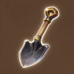 shovel item, no background, outer glow, league of legends style, prop, trending on ArtStation, solid background