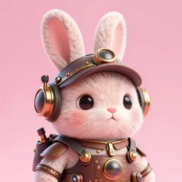 shaggy furry round rabbit with steampunk outfit, headshot, art by ovopack, tatsuro kiuchi, yoji shinkawa, cute, cartoon, 3 d art, 8 k, c 4 d, unreal engine, fantasy, pink color scheme, perfect lighting, smooth, digital art, concept art, trending on artstation, illustration