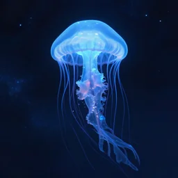 beautiful blue jellyfish, mystical, nebula in jellyfish, digital art