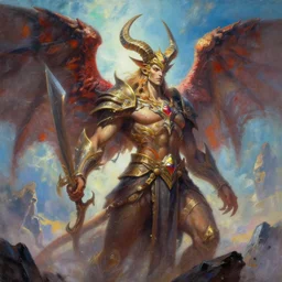 painting of a beautiful rendition of the mythical abbadon, angle of the abyss, smt rendition, illustration, artistic, colorful, hyper detailed, in the style of greg rutkowski,