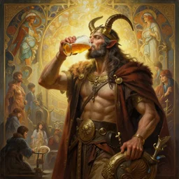 highly detailed painting of baphomet drinking beer, unreal engine, fantasy art by greg rutkowski, loish, rhads, ferdinand knab, makoto shinkai and lois van baarle, ilya kuvshinov, rossdraws, tom bagshaw, alphonse mucha, global illumination, radiant light, detailed and intricate environment
