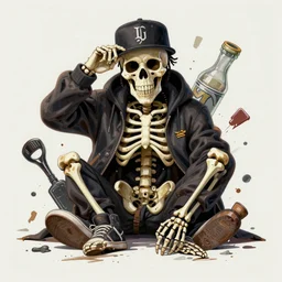 messy painting, rapper skeleton in thre style of hiphop, artstation
