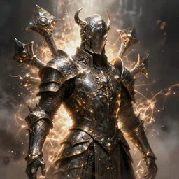 a medieval sci fi portrait of a shadow mage with massive metal ornaments protruding from armor, majestic and futuristic, cinematic lighting, high detail, futuristic medieval, ornate metal, unreal engine, octane render, art by vitaly bulgarov artstation, destiny concept art, fog volumes, color glowing aura, post processing, cgsociety