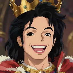 centered!! macro head portrait of laughing medieval king michael jackson, artstation, detailed cartoon, elegant, digital painting, concept art, smooth, sharp focus, illustration, ghibli, makoto shinkai, don bluth, fujita goro, jean giraud, akihiko yoshida, tom whalen 8 k