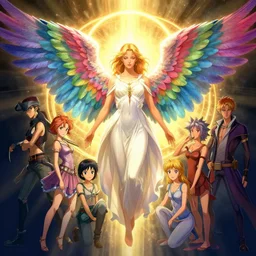 a portrait of a beautiful full body angel with colorful big wings, shining light, golden hora, by alex gray, android jones, karol bak, ayami kojima, artgerm, yoshitaka amano, olivier ledroit, concept art, fantasy
