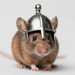 a photo of a mouse wearing a prussian helmet, macroshot, realistic, hyper detailed.