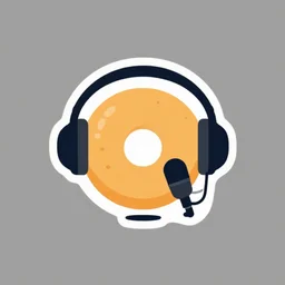 a minimal logo of a bagel wearing headphones and talking to a microphone at a podcast, digital art, flat colors