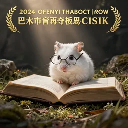 white hamster with glasses, studying a giant book