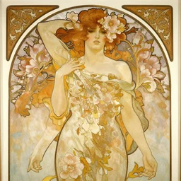 sensuality, wrapped in flowers, art by  Charlie Bowater, Alphonse Mucha, Tom Bagshaw