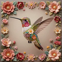 ground - level wide - angle shot of a very highly floral ornamented hummingbird, fine floral ornaments woven between the feathers of the hummingbird, fine ornamental floral background, by esao andrews, by m. w. kaluta, by yoshita amano, intricate, elegant, romantic, volumetric light, centered, rich colors, 3 d octane render, depth perception, 4 k,, artstation
