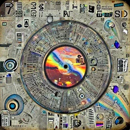 an old vinyl disc with a synthwave sunset on it