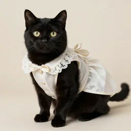 a black cat wearing a dress