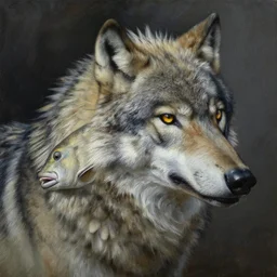 detailed portrait of wolf fish hybrid if his parents lived intricate, hyper detailed, realistic, oil painting, by julie bell, frank frazetta, cinematic lighting