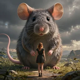 emma watson standing in front of a giant mouse, digital art by greg rutkowski, artstation