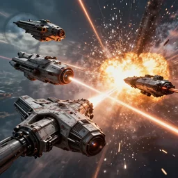 ultra realistic detailed spacecraft battle scene, cinematic scifi shot, laser fire, explosions, ultra realistic details, 8 k