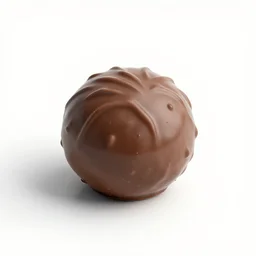 retro chocolate truffle, clean 3d render, octane render, isolated on a pure white background, centered, entire object in frame, sharp focus, soft studio lighting