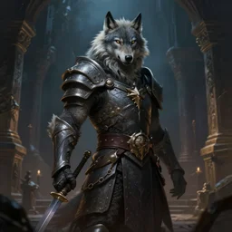 dungeons and dragons wolf warrior character portrait, dramatic light, dungeon background, 2 0 0 mm focal length, painted by stanley lau, painted by greg rutkowski, painted by stanley artgerm, digital art, trending on artstation